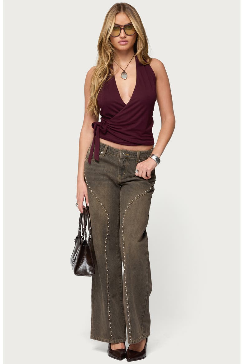 Addana Halter Faux Wrap Crop Top, Alternate, color, BURGUNDY