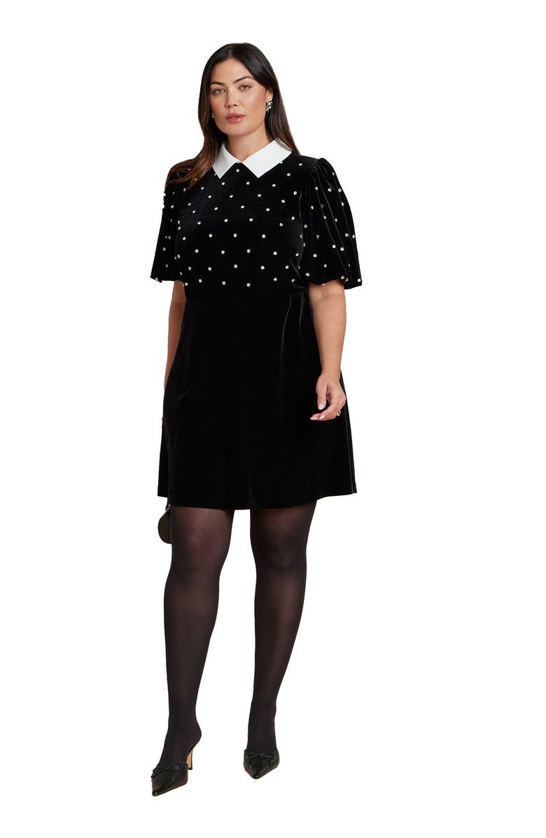 ELOQUII Embellished Puff Sleeve Mini Dress, Main, color, Black Onyx