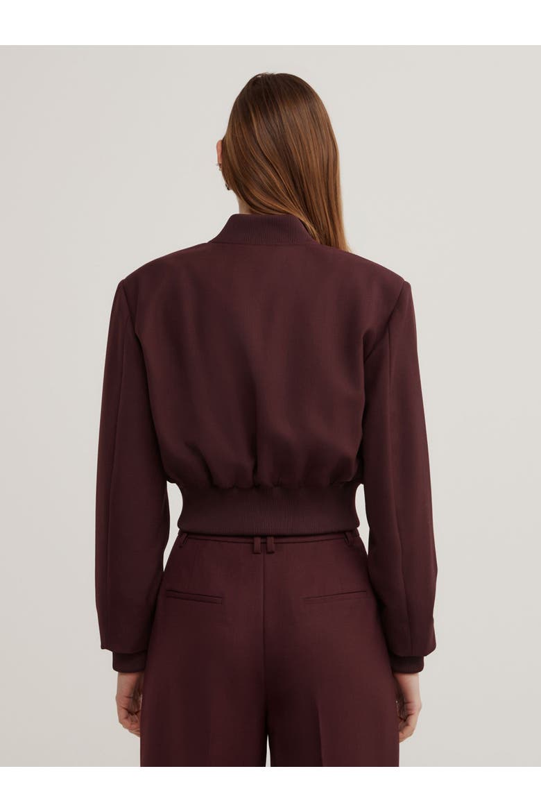 Shoulder Pad Cropped Bomber Jacket, Alternate, color, Wine