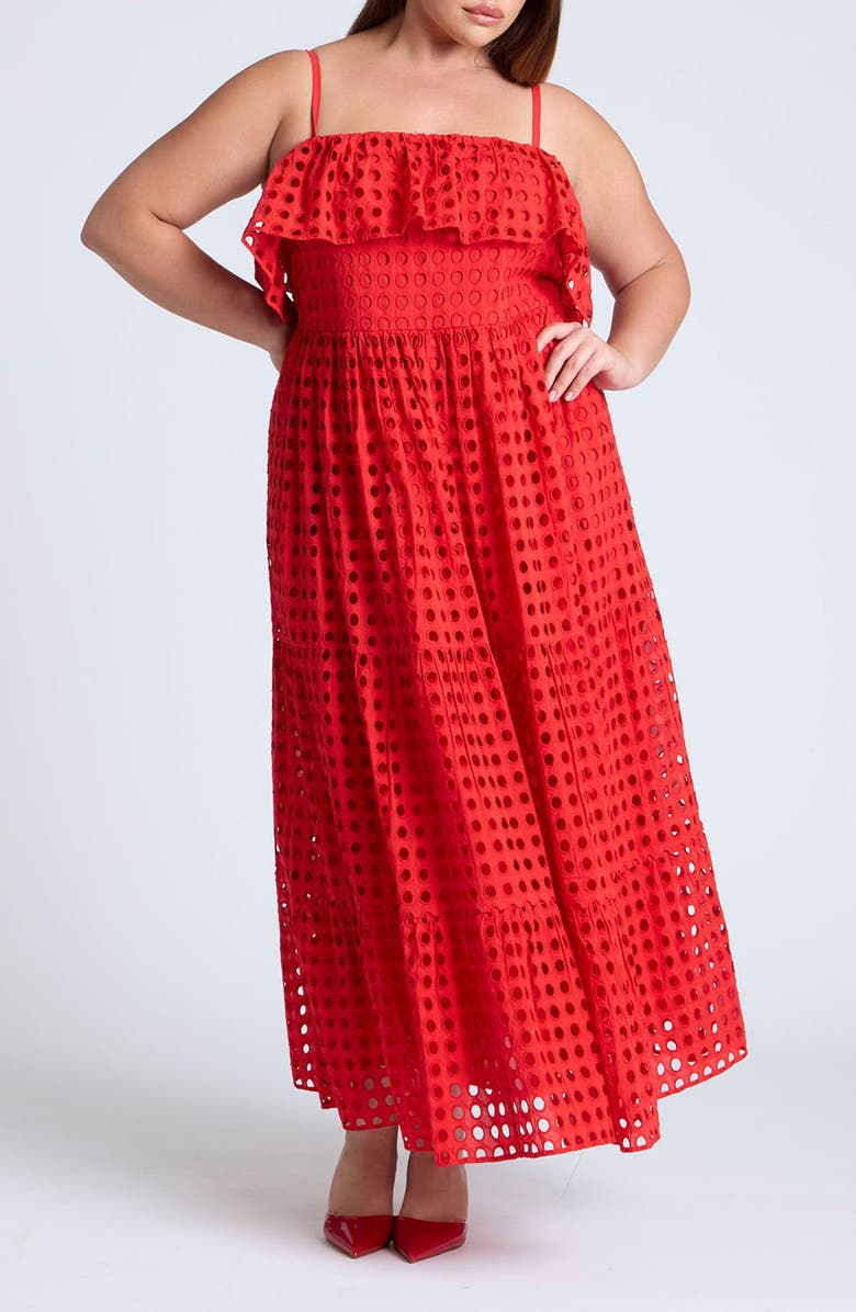 ELOQUII Eyelet Embroidered Maxi Dress, Main, color, 