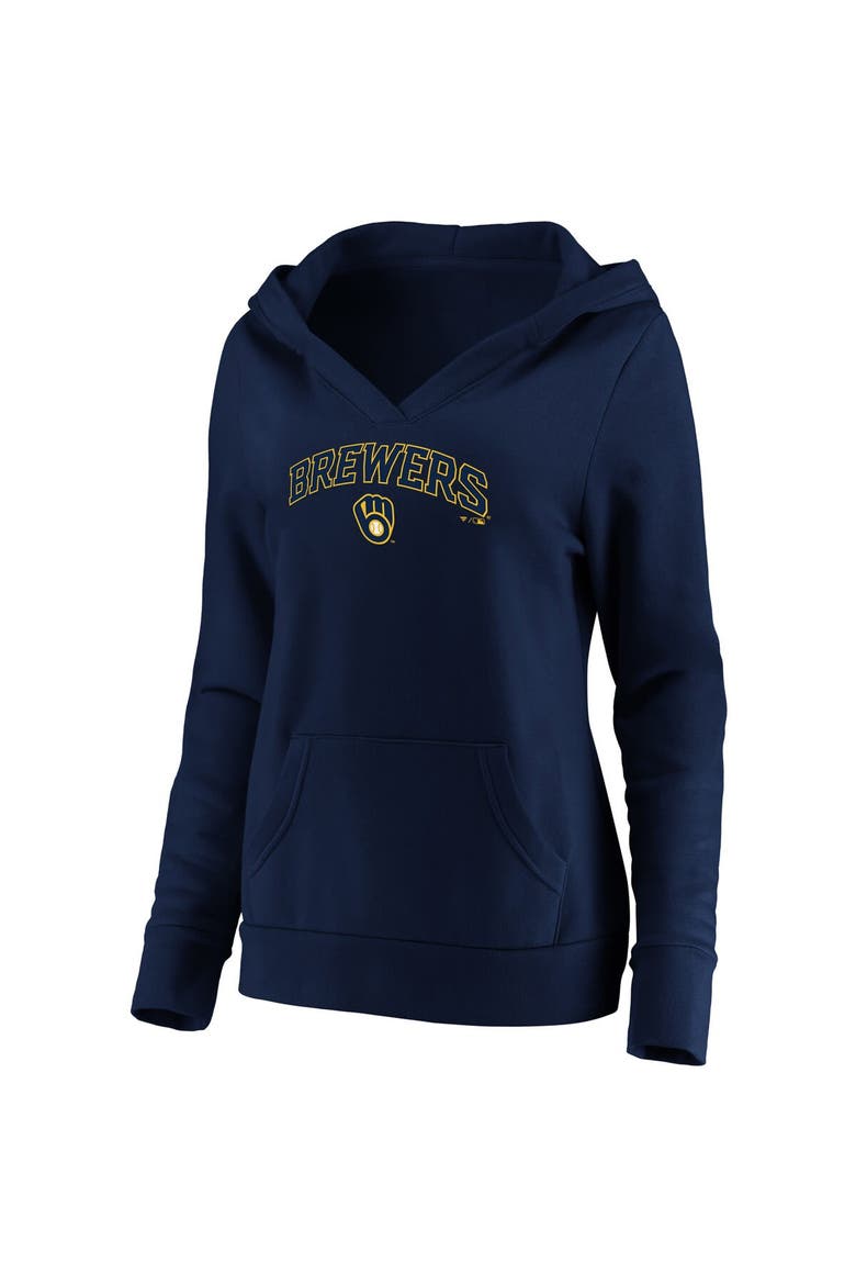 Women's Fanatics Branded Navy Milwaukee Brewers Core Team Lockup V-Neck Pullover Hoodie, Alternate, color, Navy