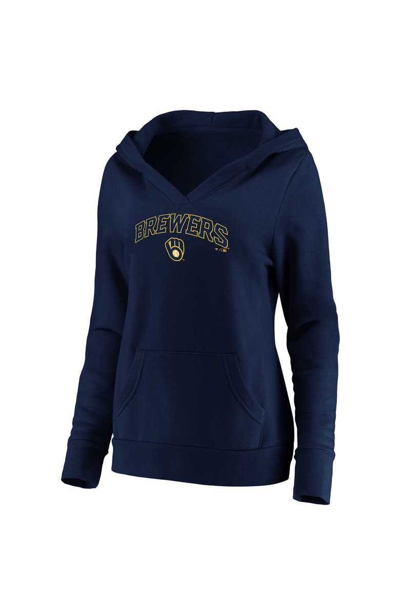 FANATICS Women's Fanatics Branded Navy Milwaukee Brewers Core Team Lockup V-Neck Pullover Hoodie, Alternate, color, 