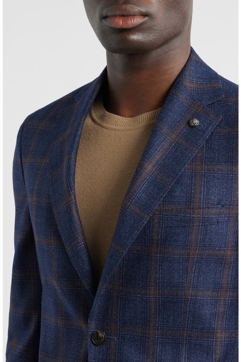 Midland Contemporary Fit Plaid Wool & Silk Blend Sport Coat, Alternate, color, NAVY