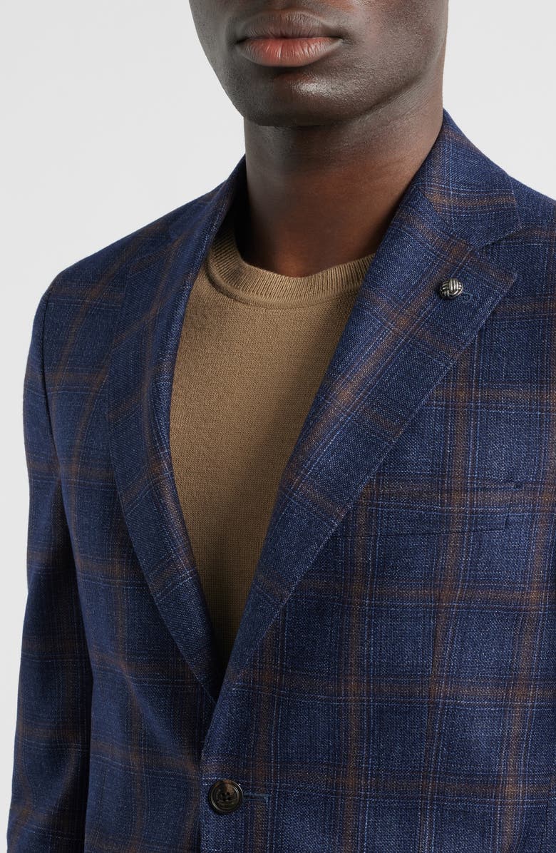 Jack Victor Midland Contemporary Fit Plaid Wool & Silk Blend Sport Coat, Alternate, color, Navy