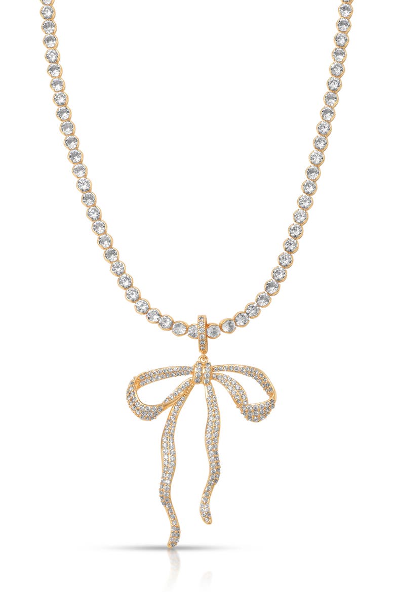 Pavé Bow Tennis Necklace, Alternate, color, GOLD