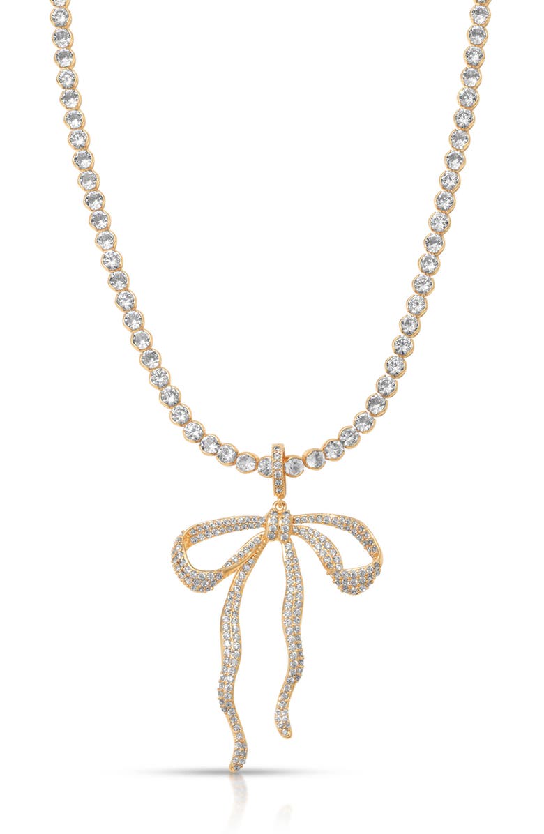Ettika Pavé Bow Tennis Necklace, Alternate, color, Gold