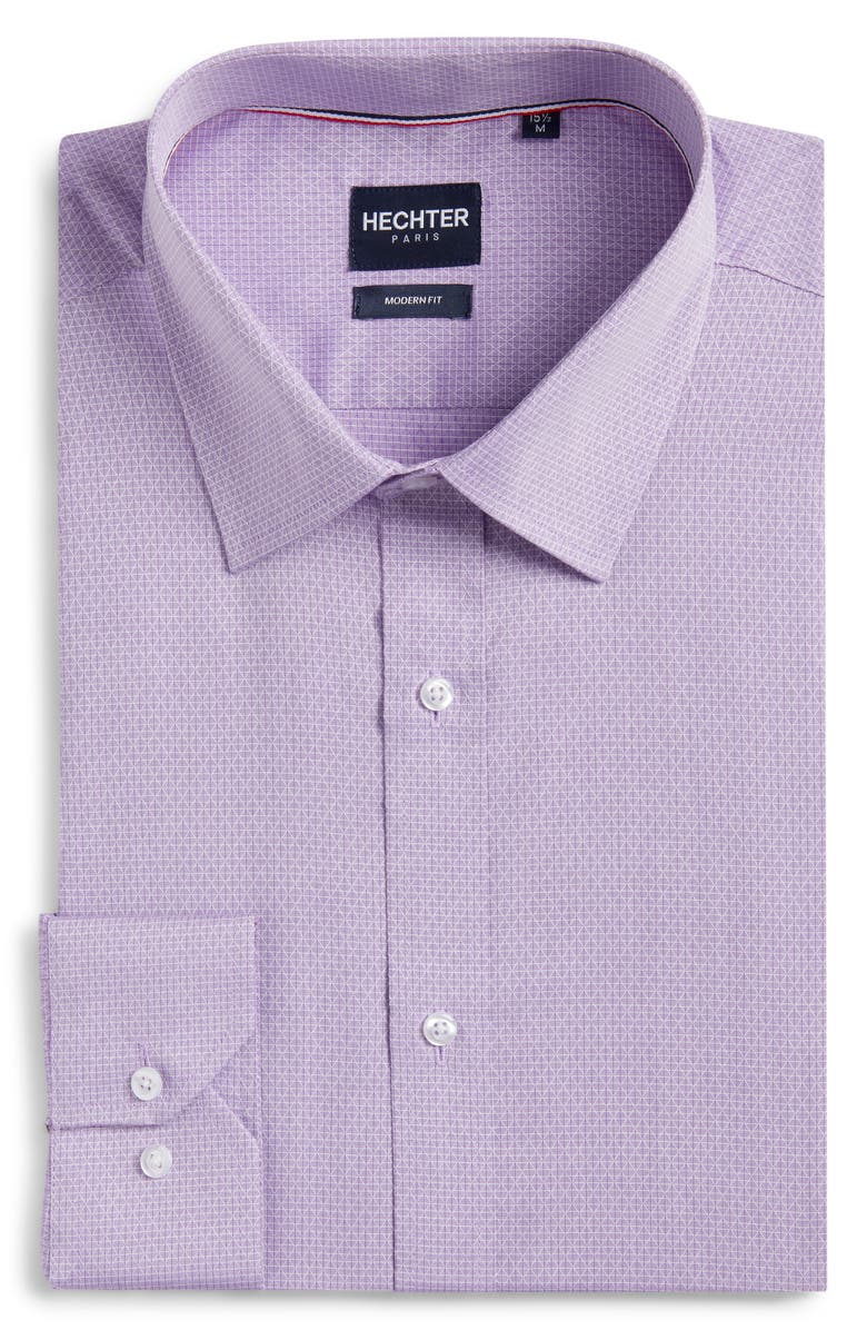 DANIEL HECHTER Modern Fit Light Purple Micropattern Cotton Dobby Dress Shirt, Alternate, color, Purple