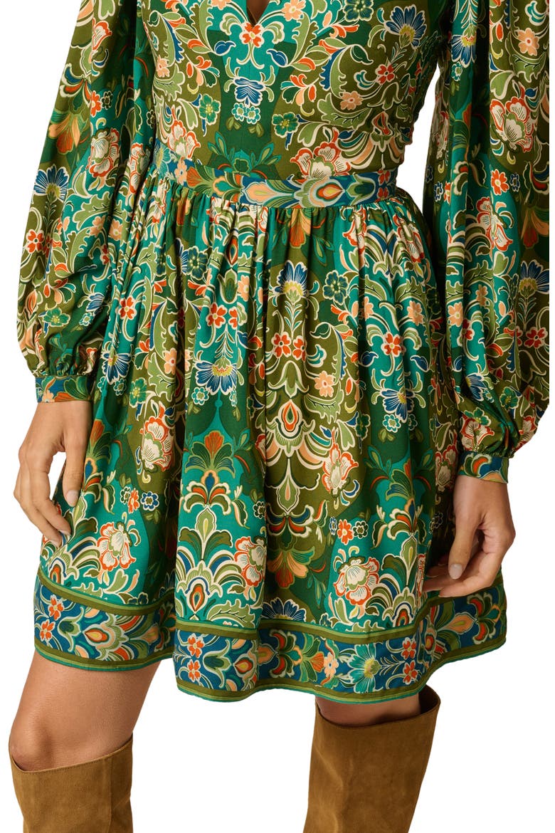 Print Mock Neck Long Sleeve Minidress, Alternate, color, OLIVE MULTI