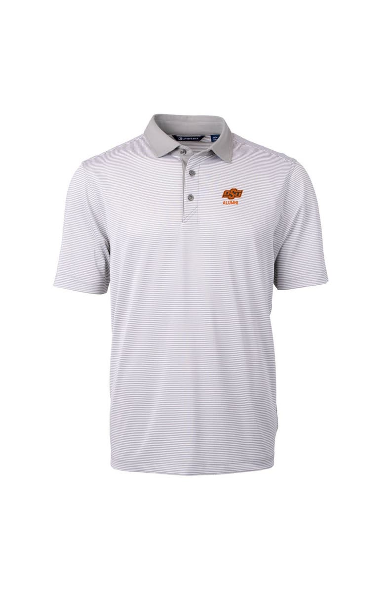 Cutter & Buck Men's Cutter & Buck  Gray Oklahoma State Cowboys Alumni Logo Virtue Eco Pique Micro Stripe Recycled Polo, Alternate, color, 