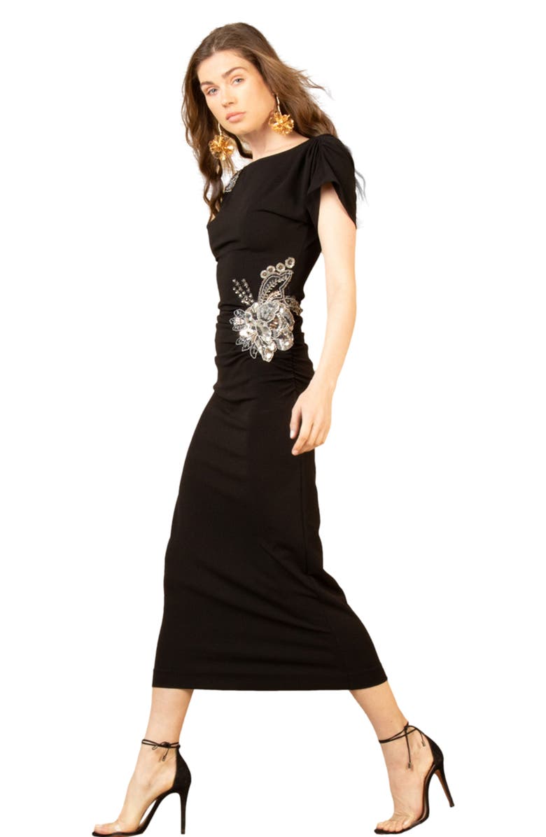 Hale Bob Zainab Midi Beaded Dress, Alternate, color, Black