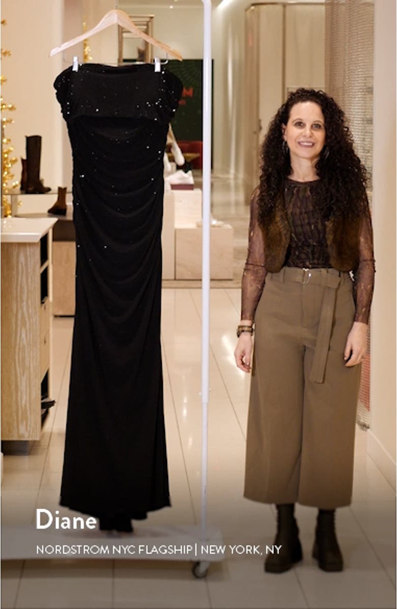 Off the Shoulder Beaded Sheath Gown, sales video thumbnail