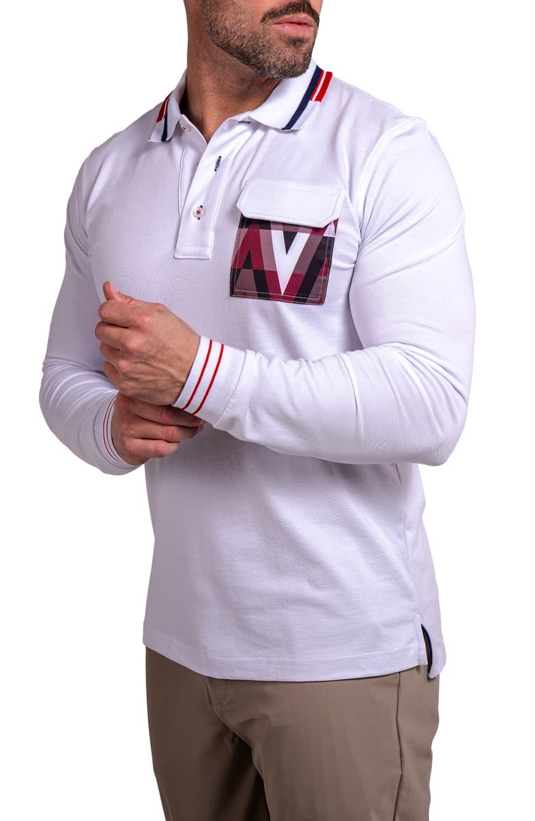 Maceoo Ascension 0081 Tipped Long Sleeve Polo, Alternate, color, White