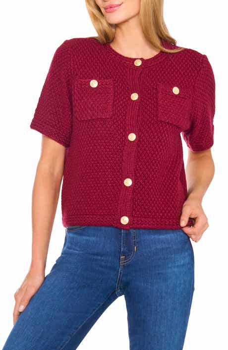 CeCe Short Sleeve Button-Up Cardigan