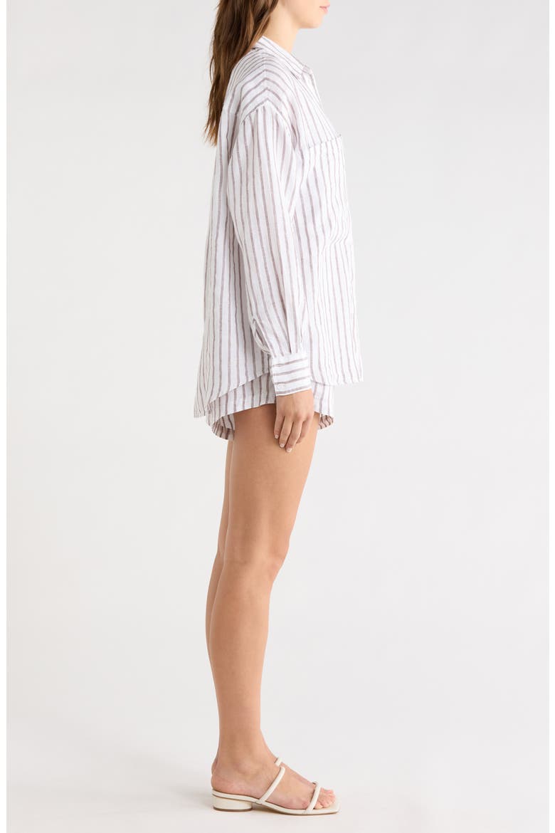 Getaway Stripe Linen Cover-Up Shirt, Alternate, color, CLASSIC STRIPE STORMY COCONUT