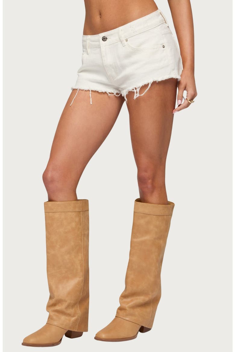 Low Rise Fray Hem Denim Shorts, Alternate, color, WHITE