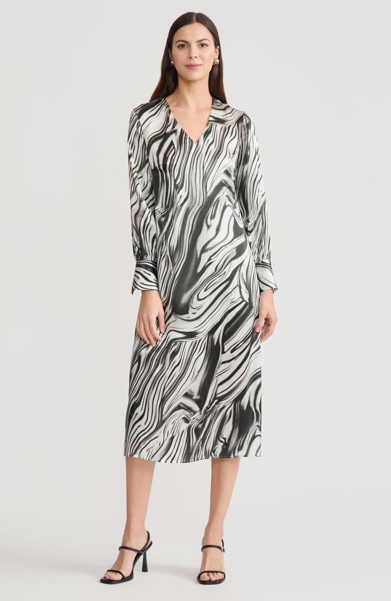 Misook Marble Print Silk Maxi Dress, Main, color, Black/White