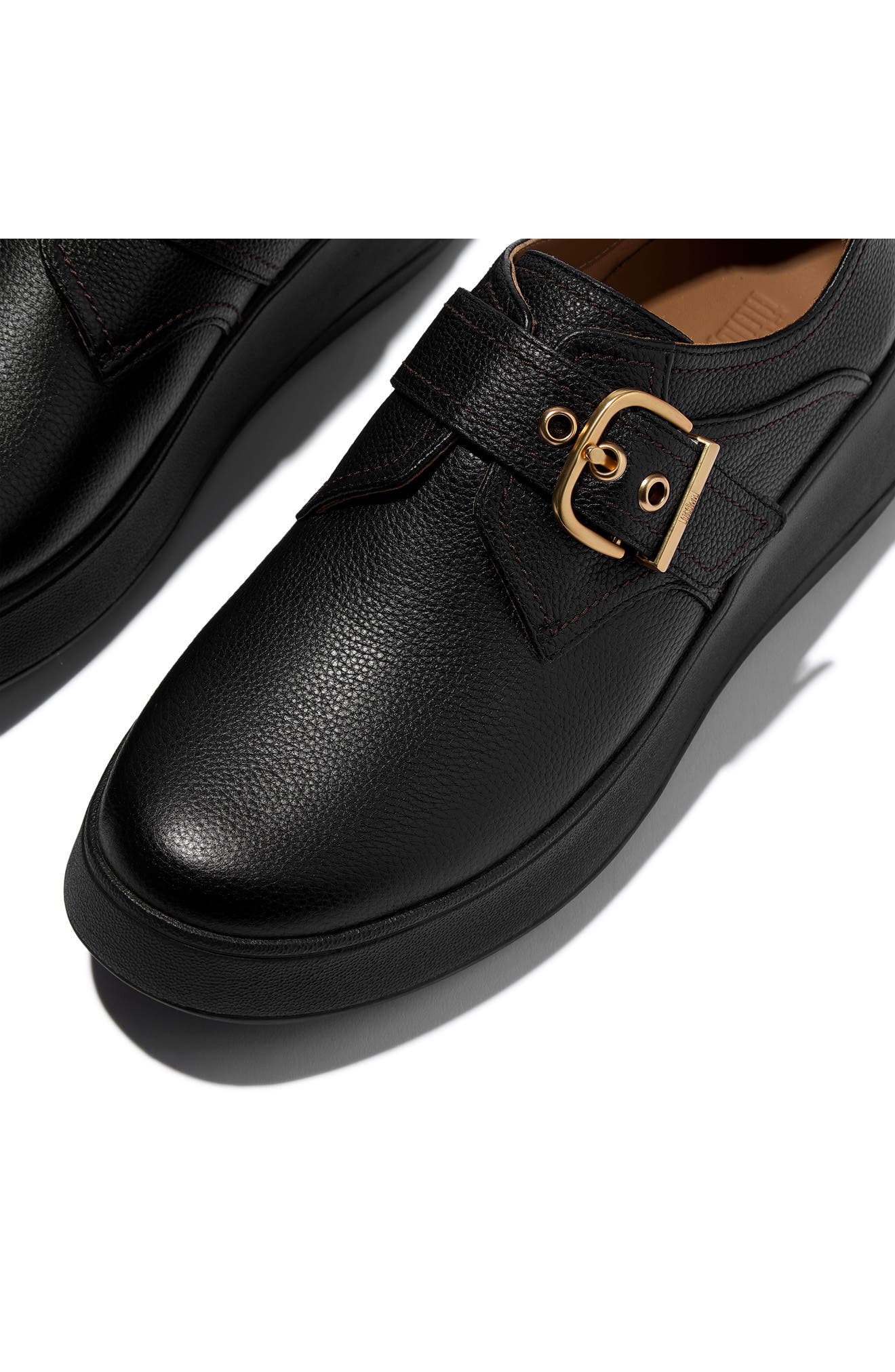 F-Mode Tumbled Leather Loafer, Alternate, color, BLACK