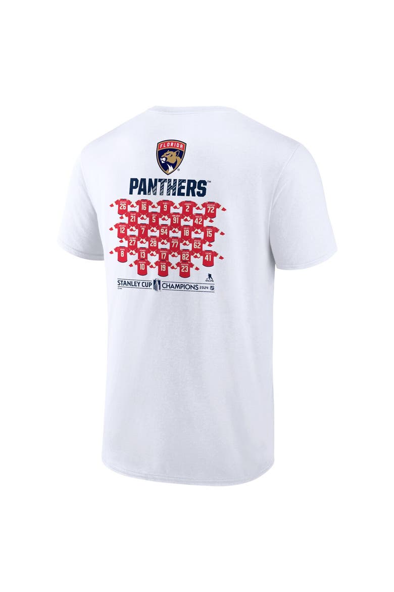 Men's Fanatics  White Florida Panthers 2024 Stanley Cup Champions Jersey Roster T-Shirt, Alternate, color, White