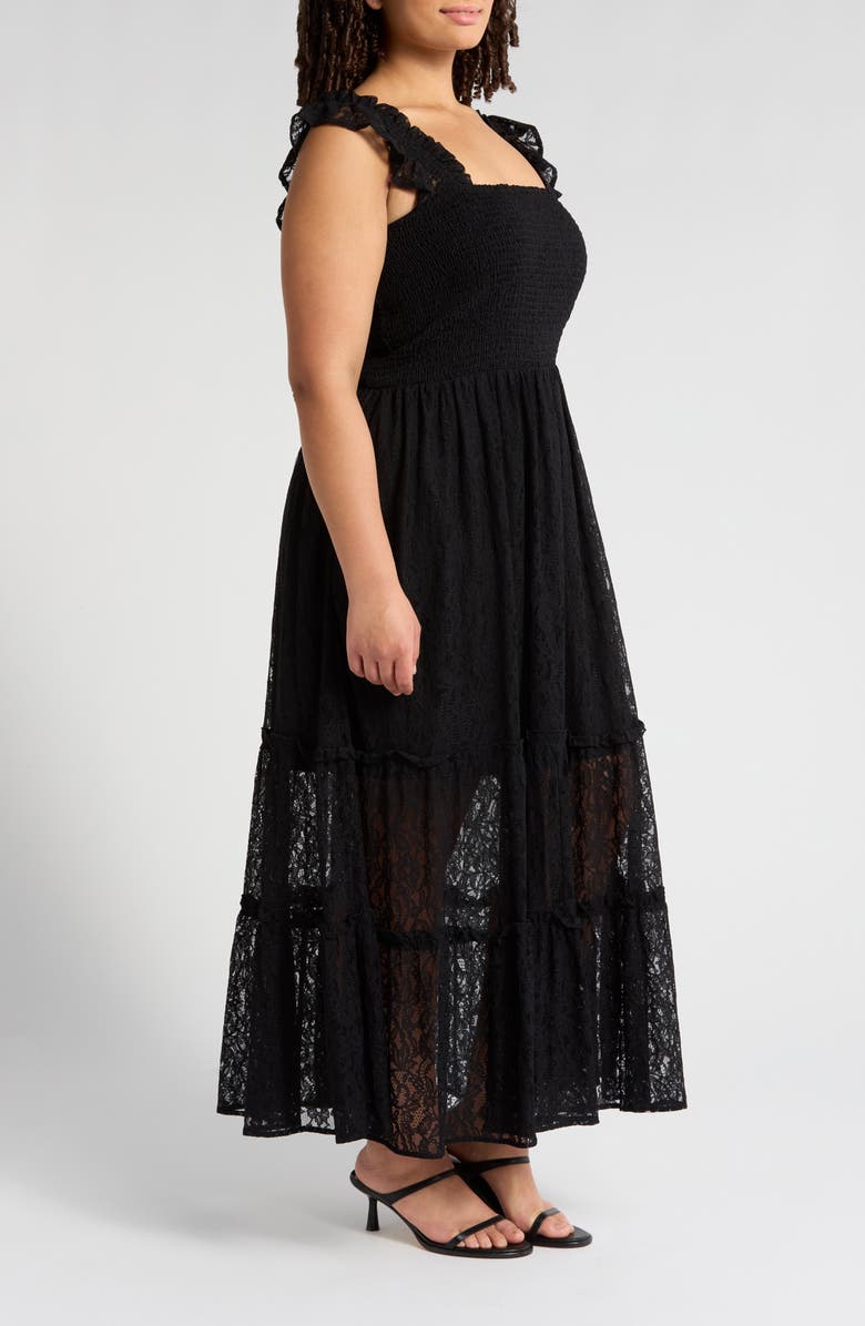 MELLODAY Lace Smocked Maxi Dress, Alternate, color, Black