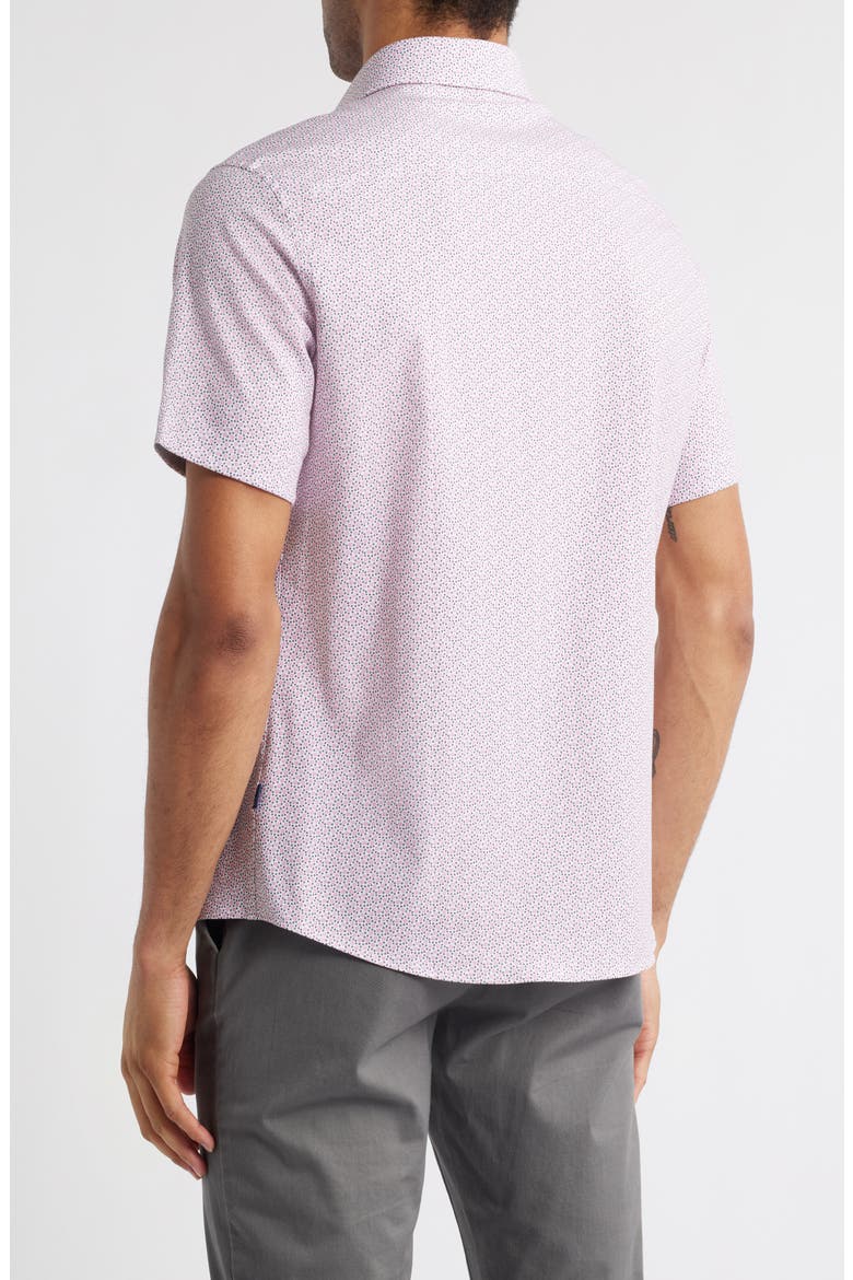 Artisanal Trim Fit Floral Geo Print Short Sleeve Cotton & Lyocell Button-Up Shirt, Alternate, color, MEDIUM PINK