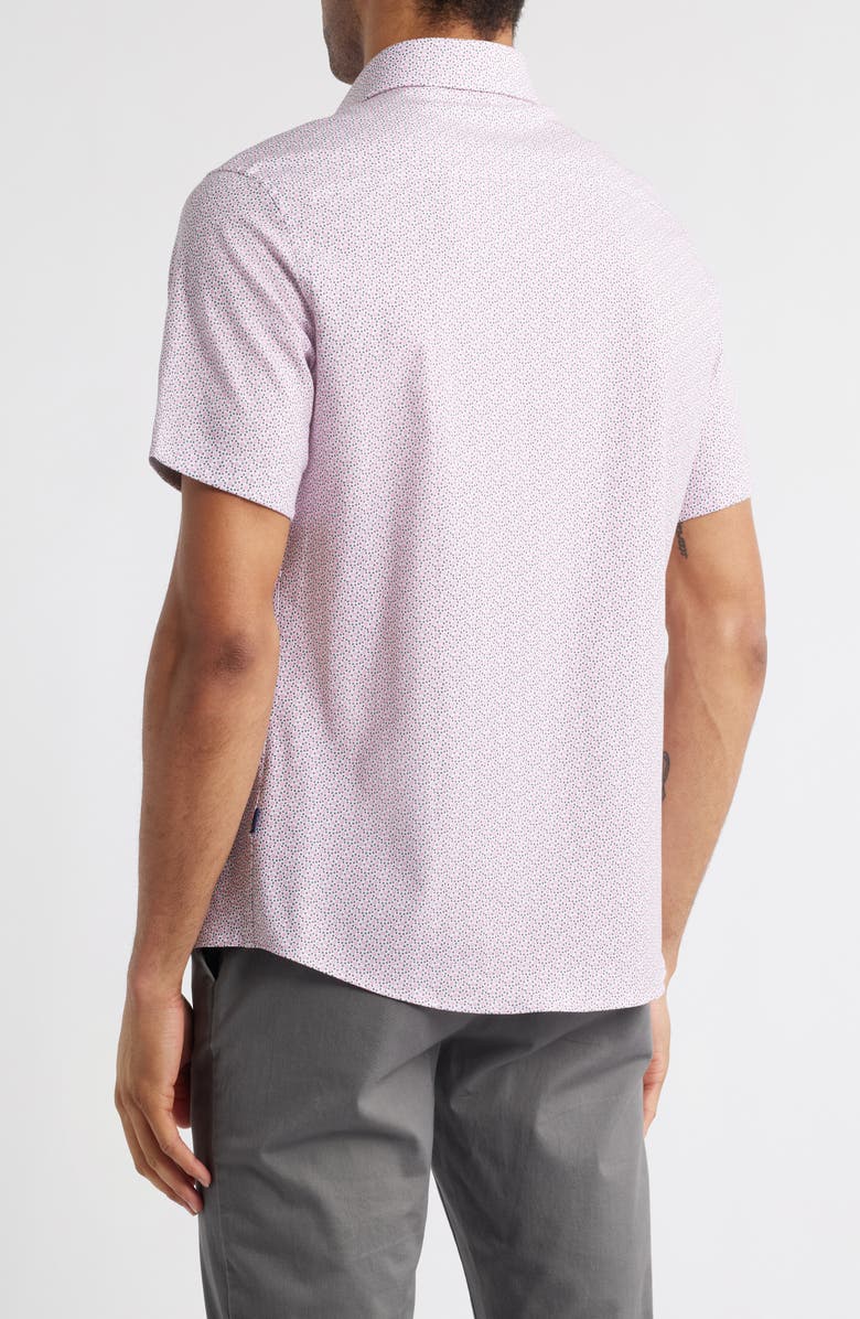 Stone Rose Artisanal Trim Fit Floral Geo Print Short Sleeve Cotton & Lyocell Button-Up Shirt, Alternate, color, Medium Pink