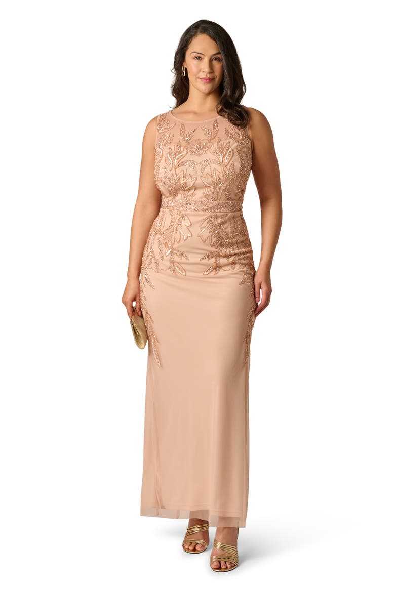 Bead Embellished Evening Gown, Alternate, color, ROSE GOLD