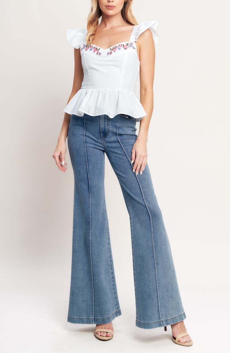 FLYING TOMATO Floral Embroidered Peplum Top, Alternate, color, 