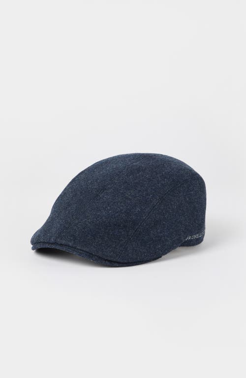 Brunello Cucinelli Virgin Wool Flannel Flat Cap With Embroidery In Night