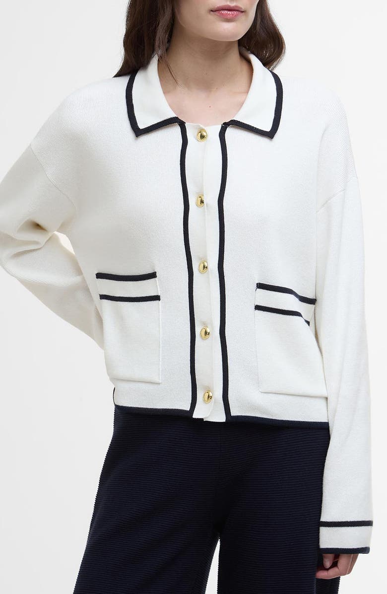 Barbour Jasmine Contrast Detail Cotton Cardigan, Main, color, Cloud