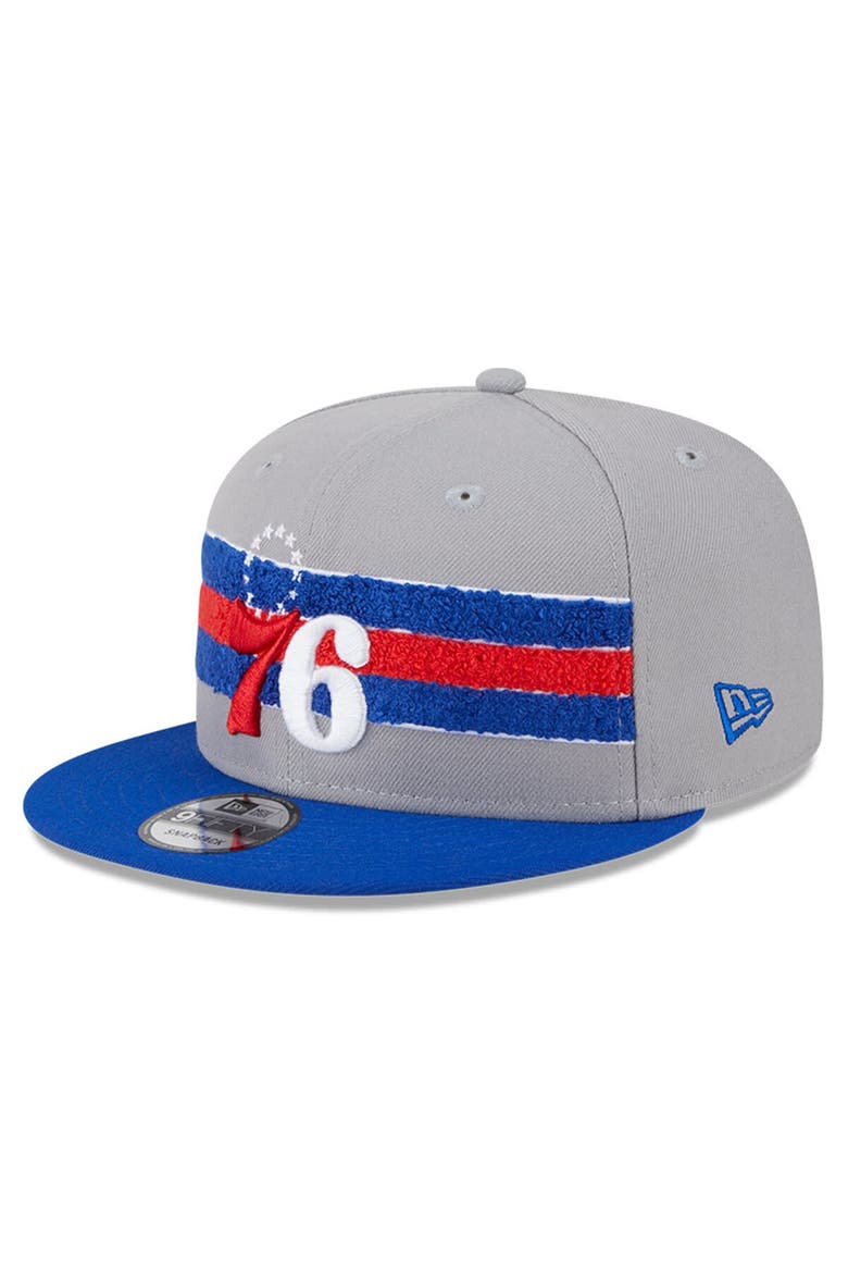 Men's New Era Gray Philadelphia 76ers Chenille Band 9FIFTY Snapback Hat, Main, color, Gray