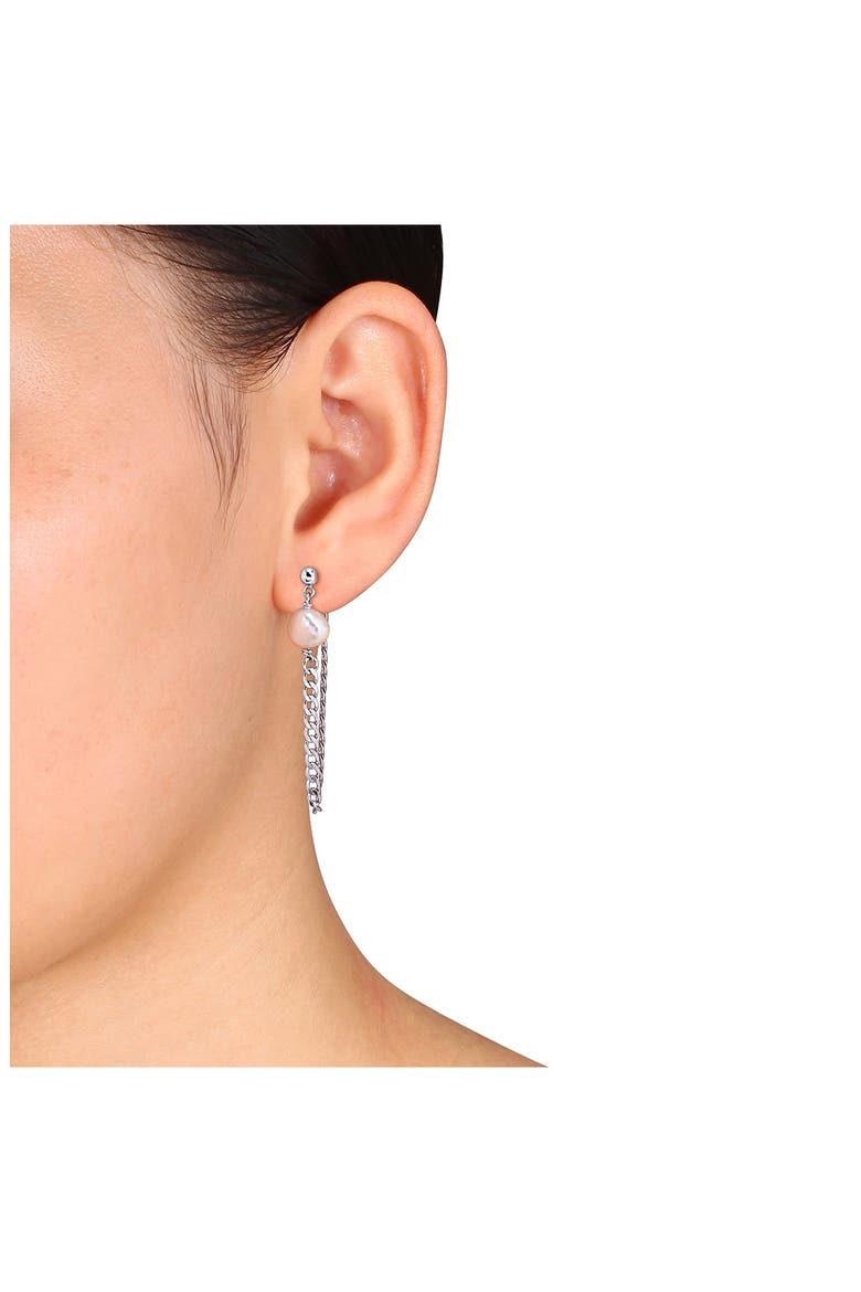 Cultured Freshwater Pearl Draped Chain Front/Back Earrings, Alternate, color, WHITE