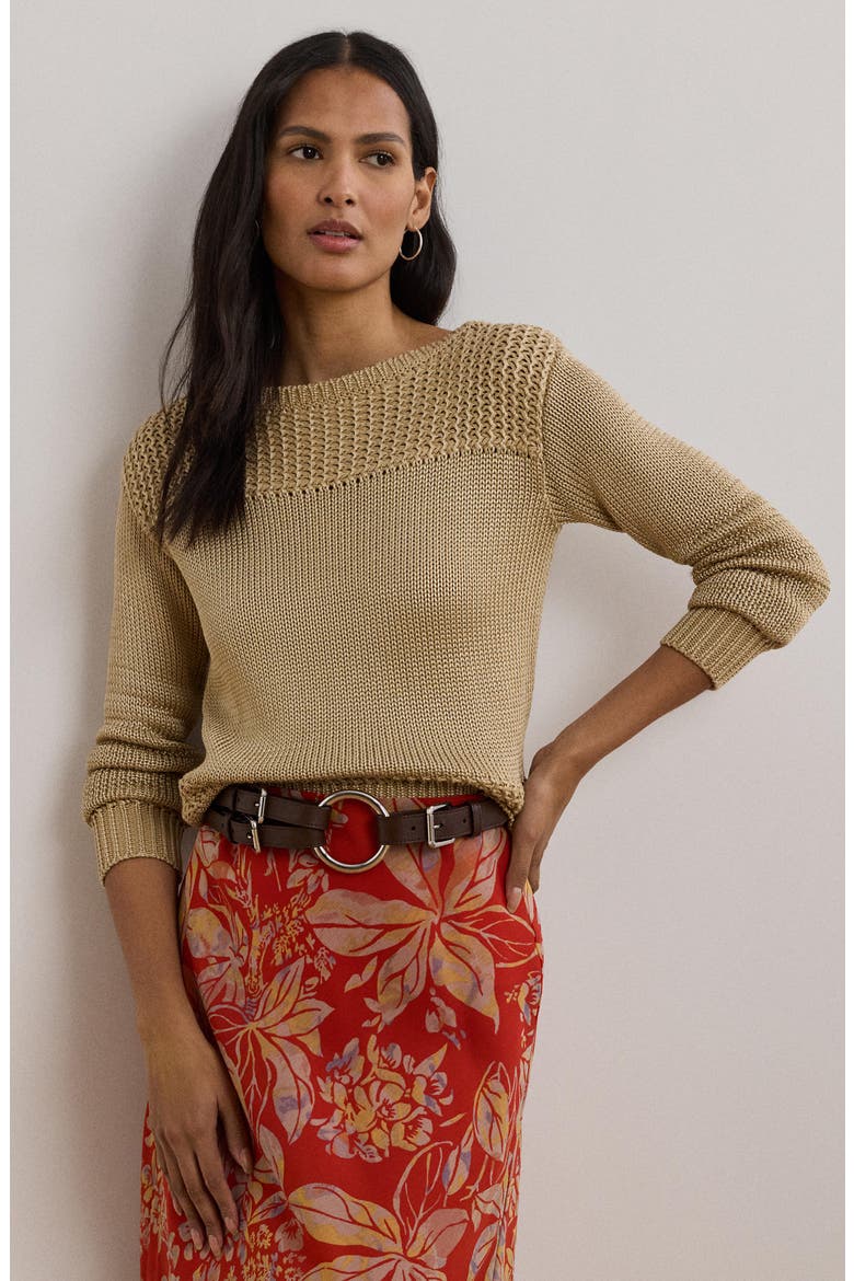 Boat Neck Cotton Blend Sweater, Alternate, color, BIRCH TAN