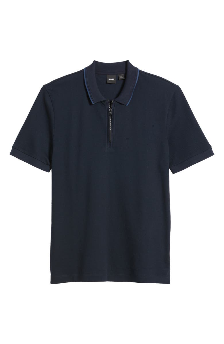 BOSS Paras Quarter Zip Cotton Polo, Alternate, color, Dark Blue