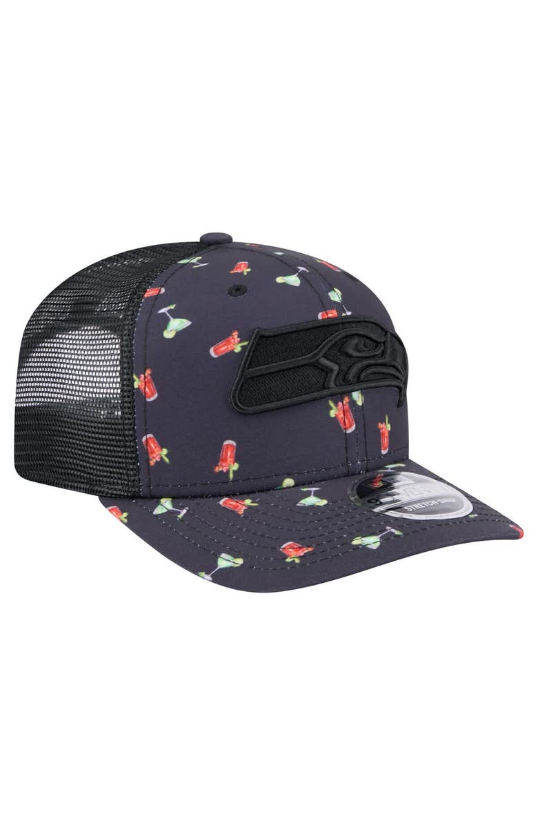 New Era Men's New Era  Navy/Black Seattle Seahawks Adventure Drinks Pattern 9SEVENTY Stretch-Snap Hat, Alternate, color, 