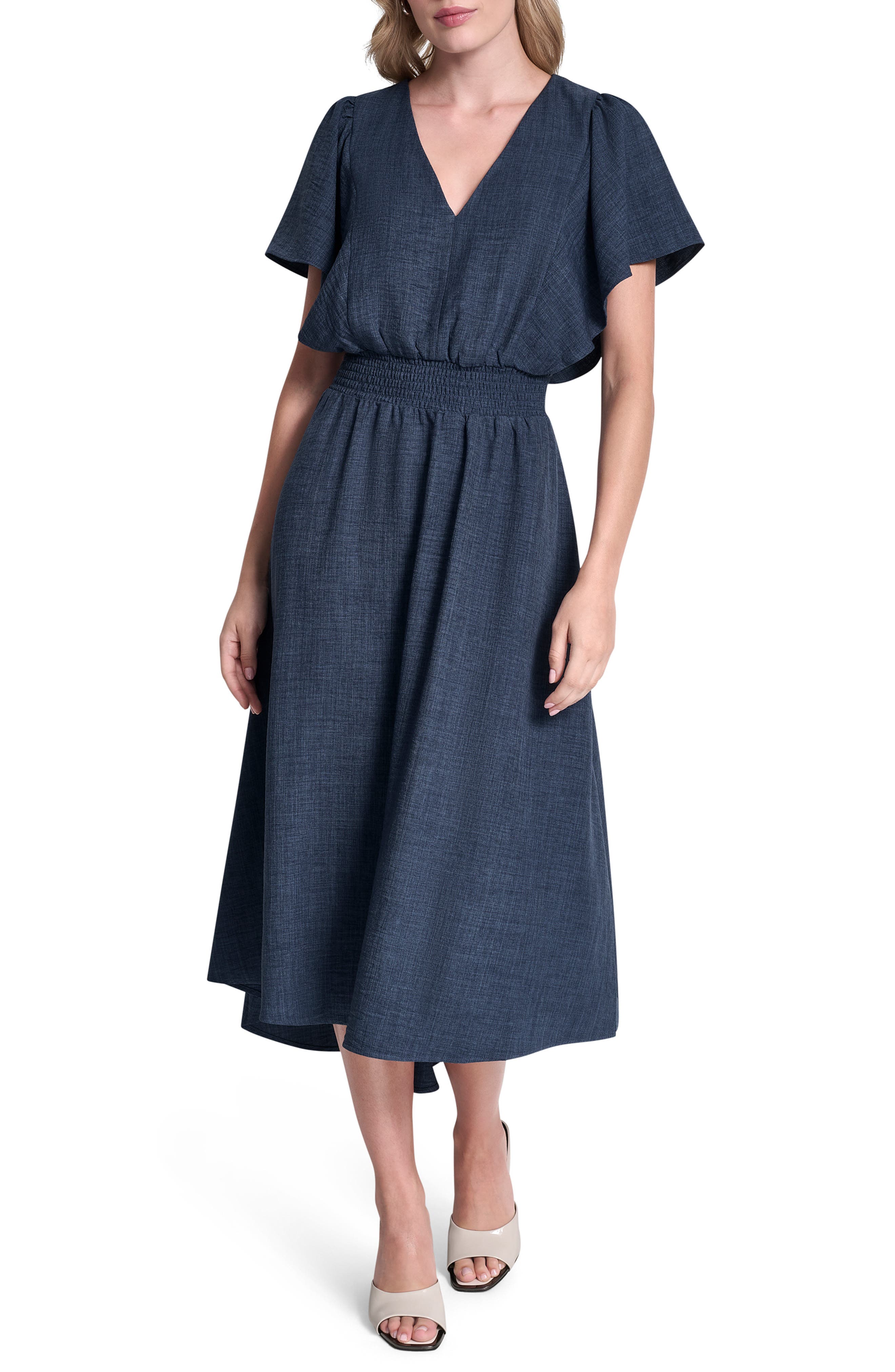 DKNY Smocked High-Low Dress