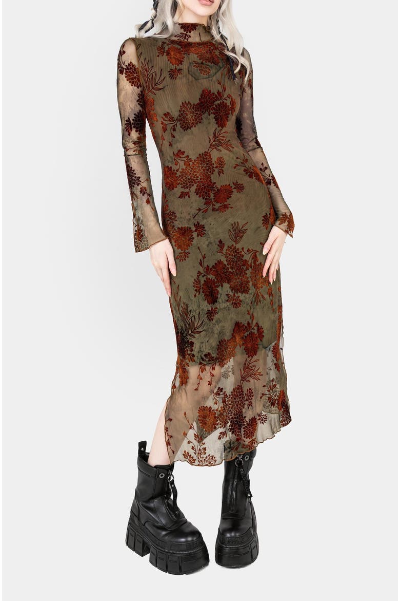 Rosaleigh Flock Velour Mesh Midaxi Dress, Alternate, color, Green