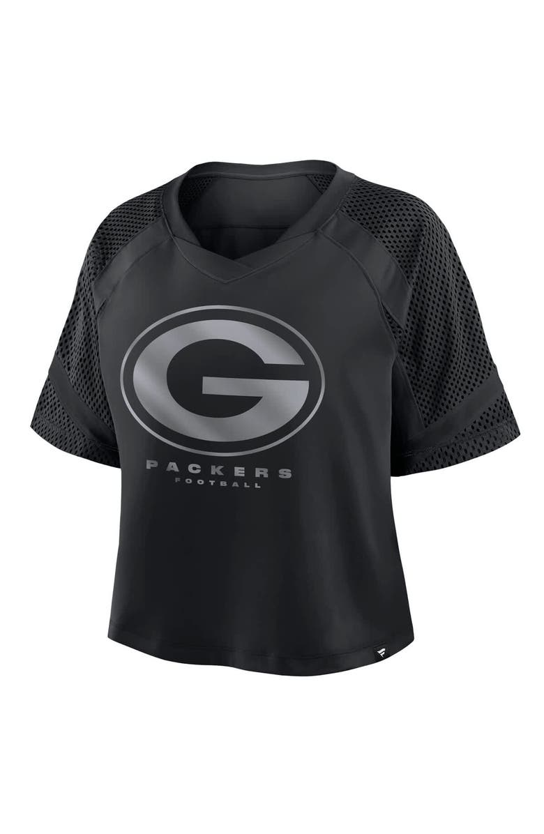 FANATICS Women's Fanatics Green Bay Packers Oversized Raglan V-Neck Blackout Fashion Jersey, Alternate, color, Black