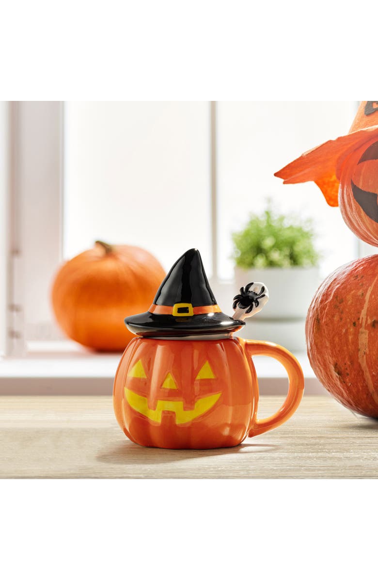 Mr. Halloween 18 oz. Jack-O-Lantern Lidded Mug with Spoon, Alternate, color, Orange