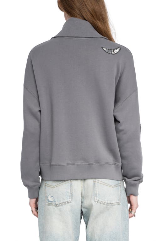 Zadig & Voltaire Milly Sequin Wings Zip-up Cotton Fleece Jacket In Gray