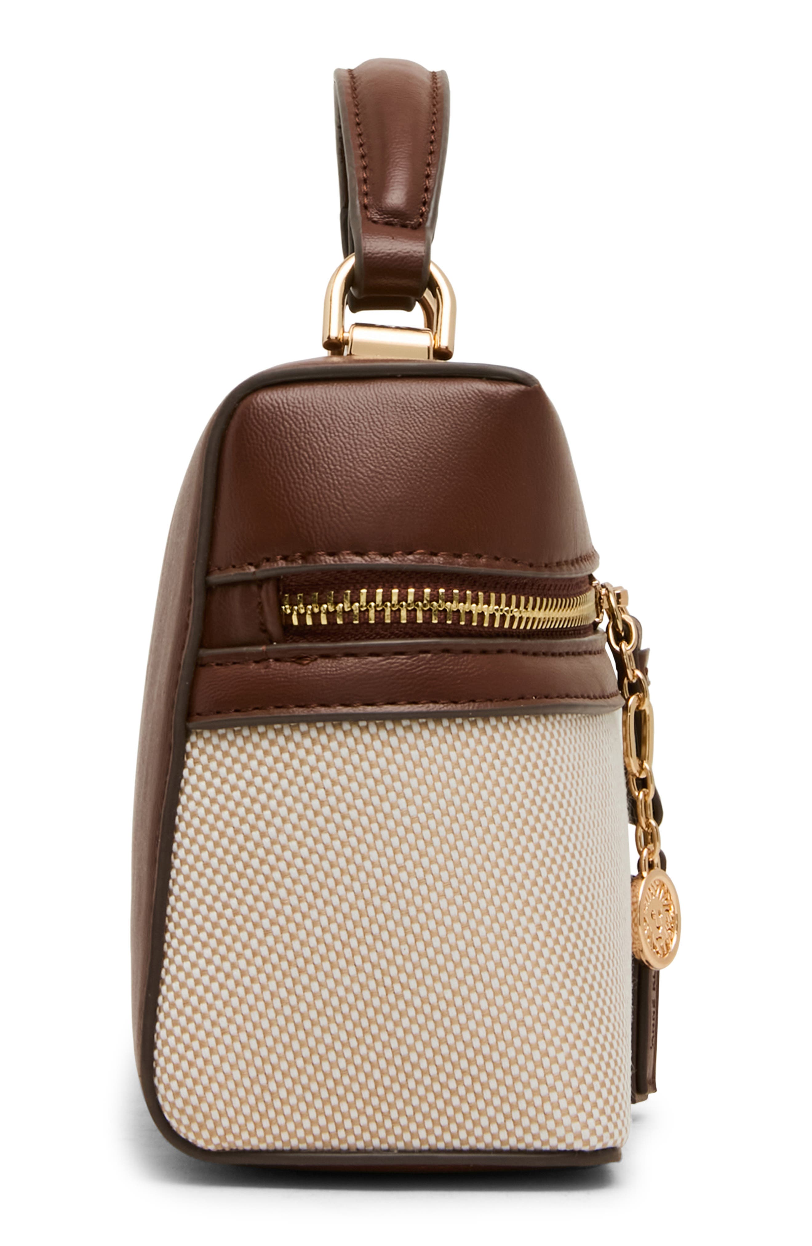 Faux Leather Trim Train Case Crossbody Bag, Alternate, color, WALNUT