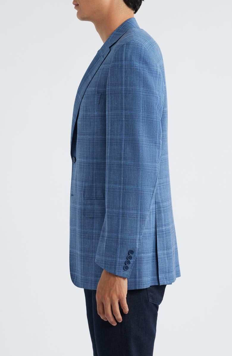 Canali Siena Regular Fit Blue Plaid Super Wool & Silk Blend Sport Coat, Alternate, color, Blue
