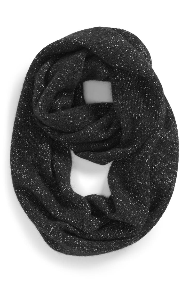 Halogen 'Touch of Sparkle' Cashmere Infinity Scarf, Main, color, BLACK/ GUNMETAL