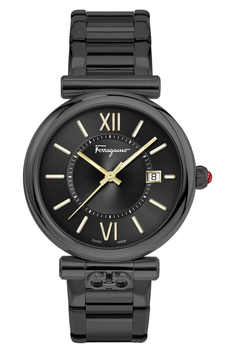 Salvatore Ferragamo Women's Ferragamo Ora Black Dial Stainless Steel Bracelet Watch, 40mm x 8.9mm, Main, color, BLACK