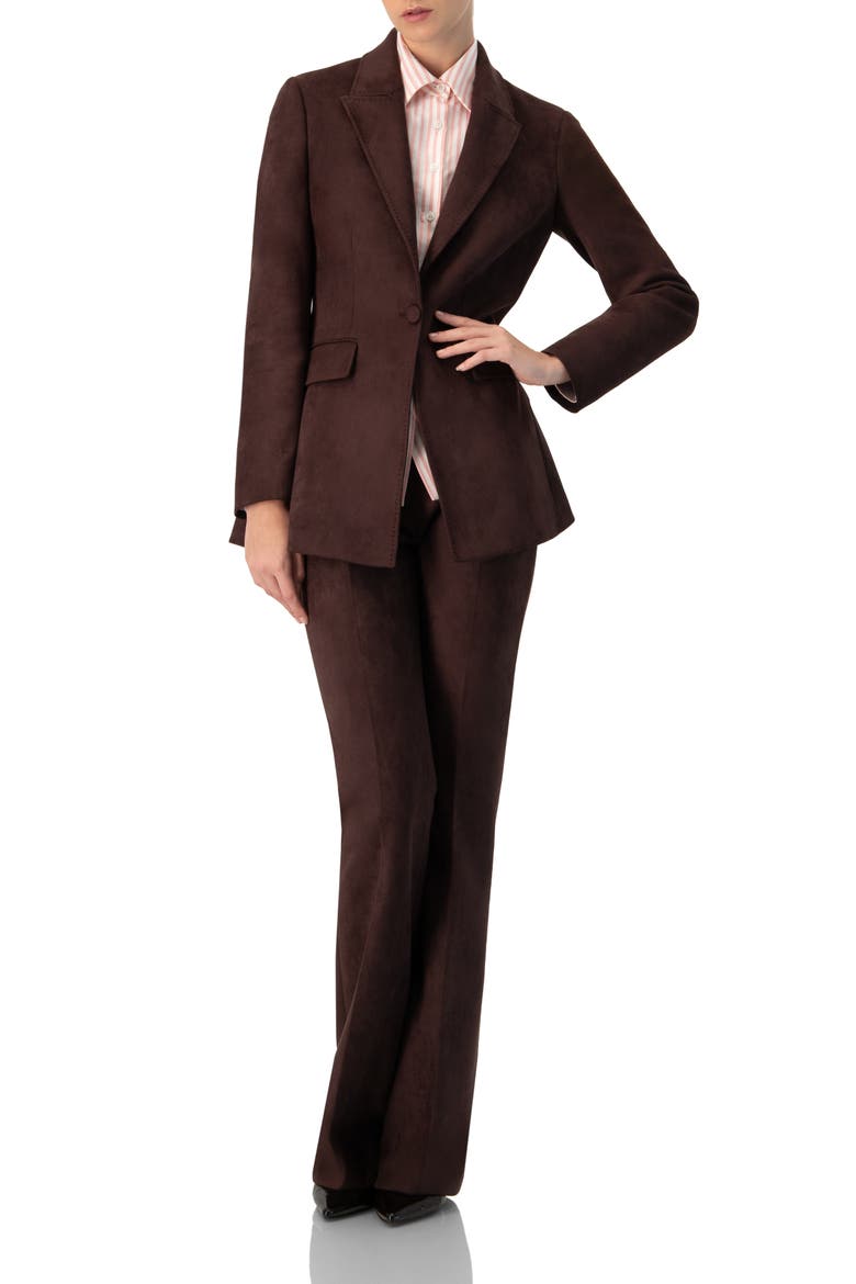 Single-Breasted Faux-Suede Blazer, Alternate, color, Brown
