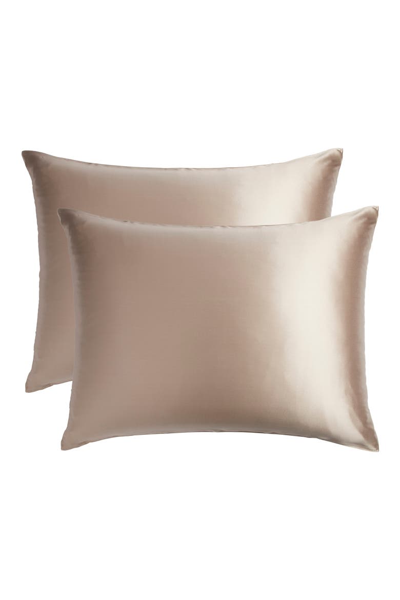 Set of 2 Silk Pillowcases, Main, color, TAN THREAD