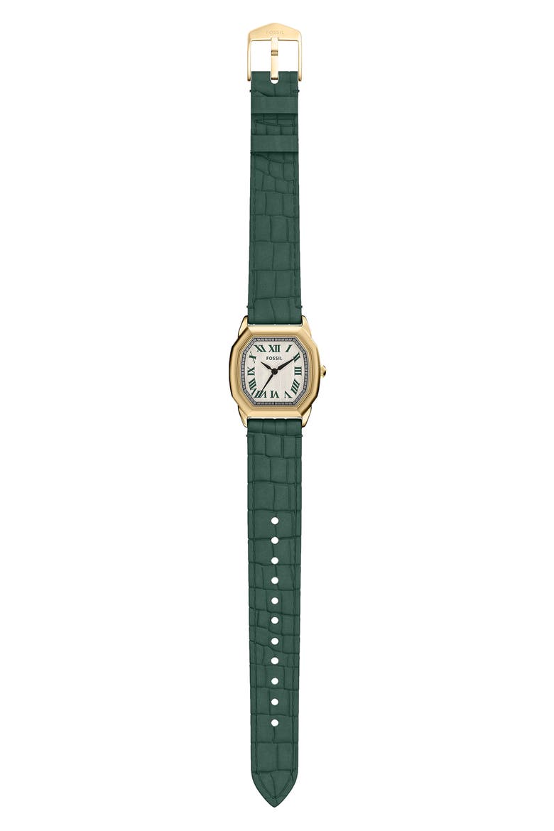 Harlow Croc Embossed Leather Strap Watch, 27mm, Alternate, color, WHITE/ GREEN/ GOLD