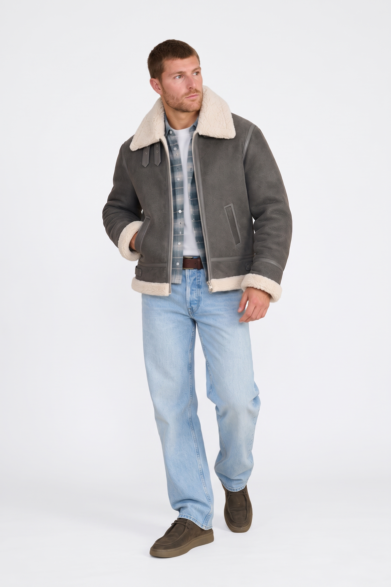 Frederick Shearling Aviator Jacket, Alternate, color, Dark Gray