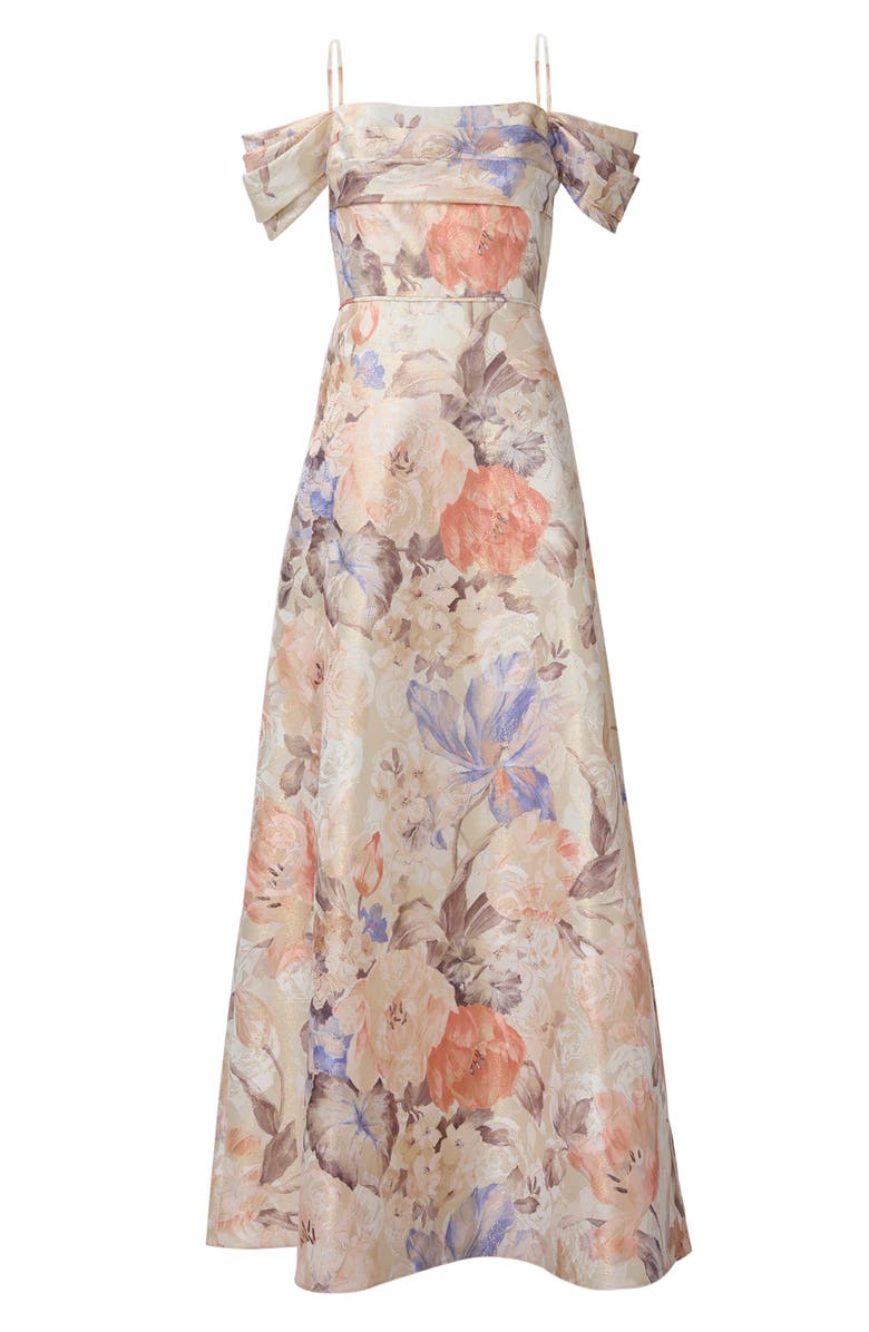 Aidan Mattox by Adrianna Papell Floral Print Off the Shoulder Jacquard Gown, Alternate, color,
