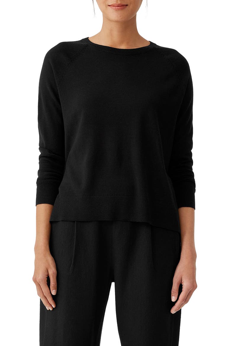Raglan Sleeve Merino Wool Pullover, Main, color, BLACK