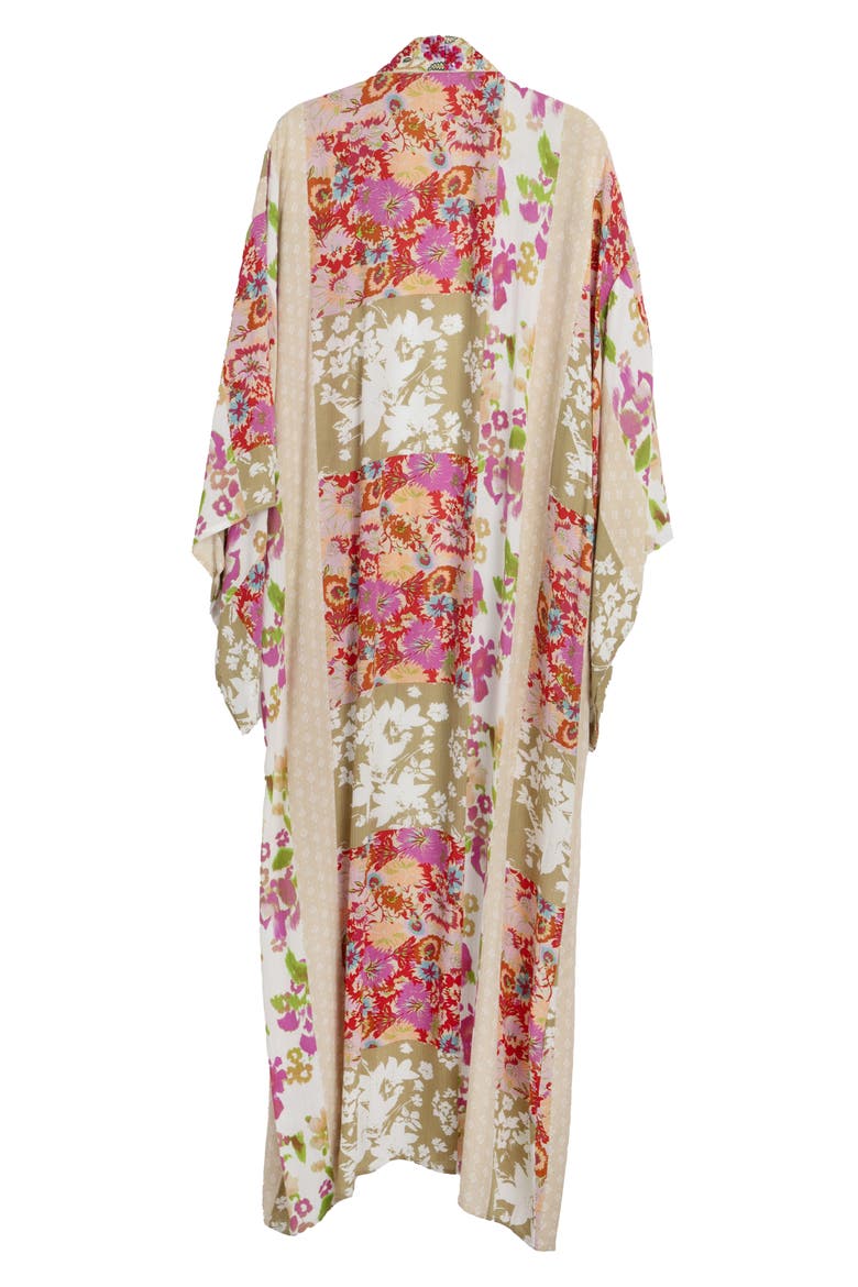 Lacy Floral Print Cover-Up Kaftan, Alternate, color, PINK MULTI